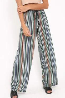 Rebellious Fashion Green Stripe Wide Leg Beaded Tie Trousers - Haylie