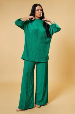 Rebellious Fashion Green Textured Knit Trousers & Oversized Top Co-ord Set - Cecelia