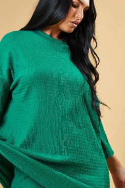 Rebellious Fashion Green Textured Knit Trousers & Oversized Top Co-ord Set - Cecelia