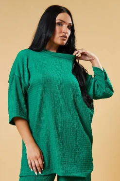 Rebellious Fashion Green Textured Knit Trousers & Oversized Top Co-ord Set - Cecelia
