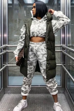 Rebellious Fashion Green Tie Dye Cropped Oversized Hoodie and Joggers Co-ord - Karenza