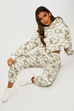 Rebellious Fashion Green Tie Dye Cropped Oversized Hoodie and Joggers Co-ord - Karenza