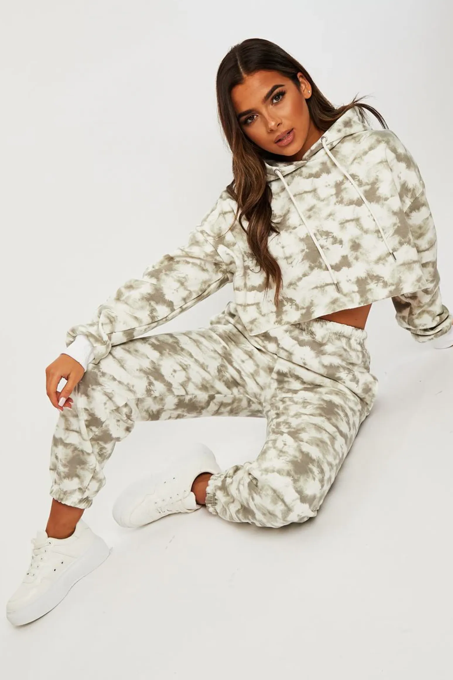 Rebellious Fashion Green Tie Dye Cropped Oversized Hoodie and Joggers Co-ord - Karenza