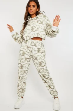 Rebellious Fashion Green Tie Dye Cropped Oversized Hoodie and Joggers Co-ord - Karenza