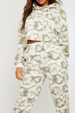 Rebellious Fashion Green Tie Dye Cropped Oversized Hoodie and Joggers Co-ord - Karenza