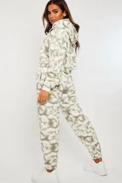 Rebellious Fashion Green Tie Dye Cropped Oversized Hoodie and Joggers Co-ord - Karenza
