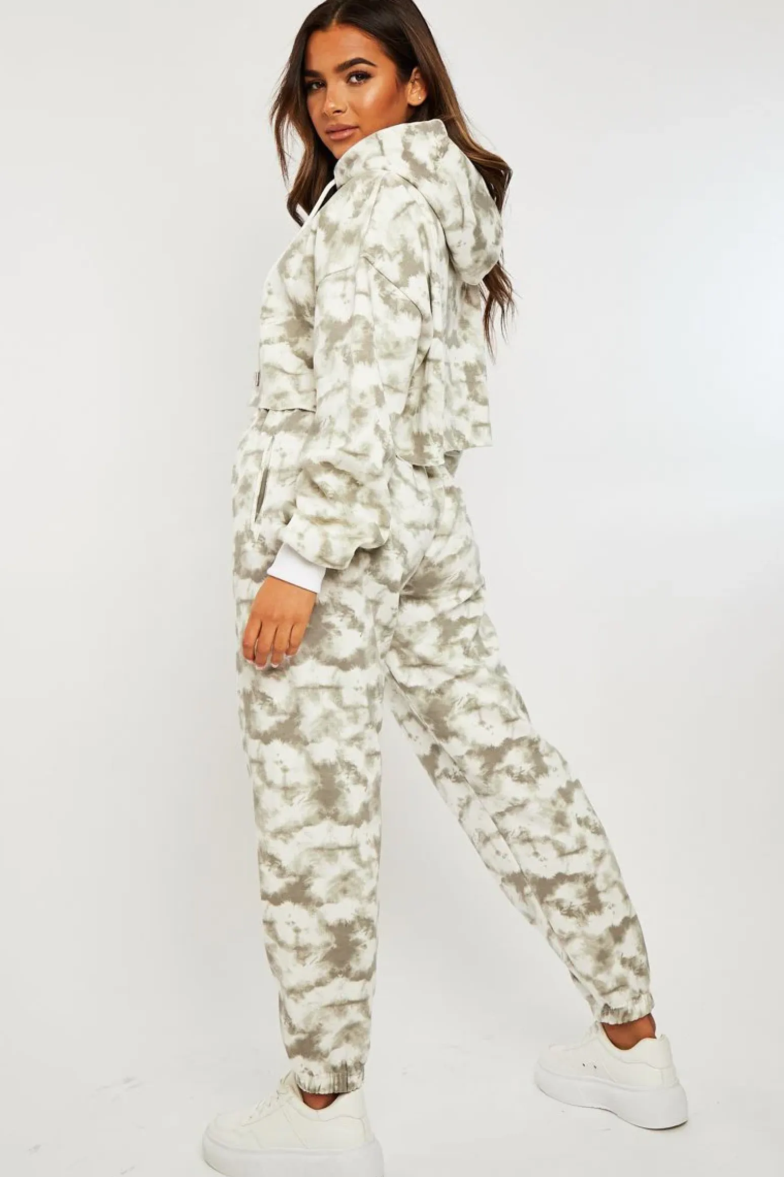 Rebellious Fashion Green Tie Dye Cropped Oversized Hoodie and Joggers Co-ord - Karenza