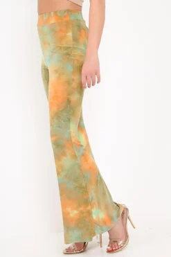 Rebellious Fashion Green Tie Dye Flares - Akyla