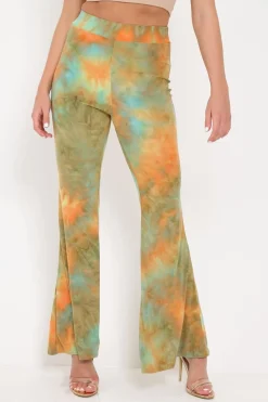 Rebellious Fashion Green Tie Dye Flares - Akyla