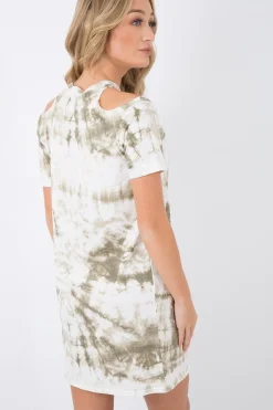 Rebellious Fashion Green Tie Dye 'Living The Dream' Cold Shoulder T-Shirt Dress - Melie