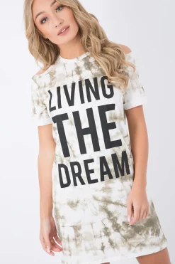 Rebellious Fashion Green Tie Dye 'Living The Dream' Cold Shoulder T-Shirt Dress - Melie