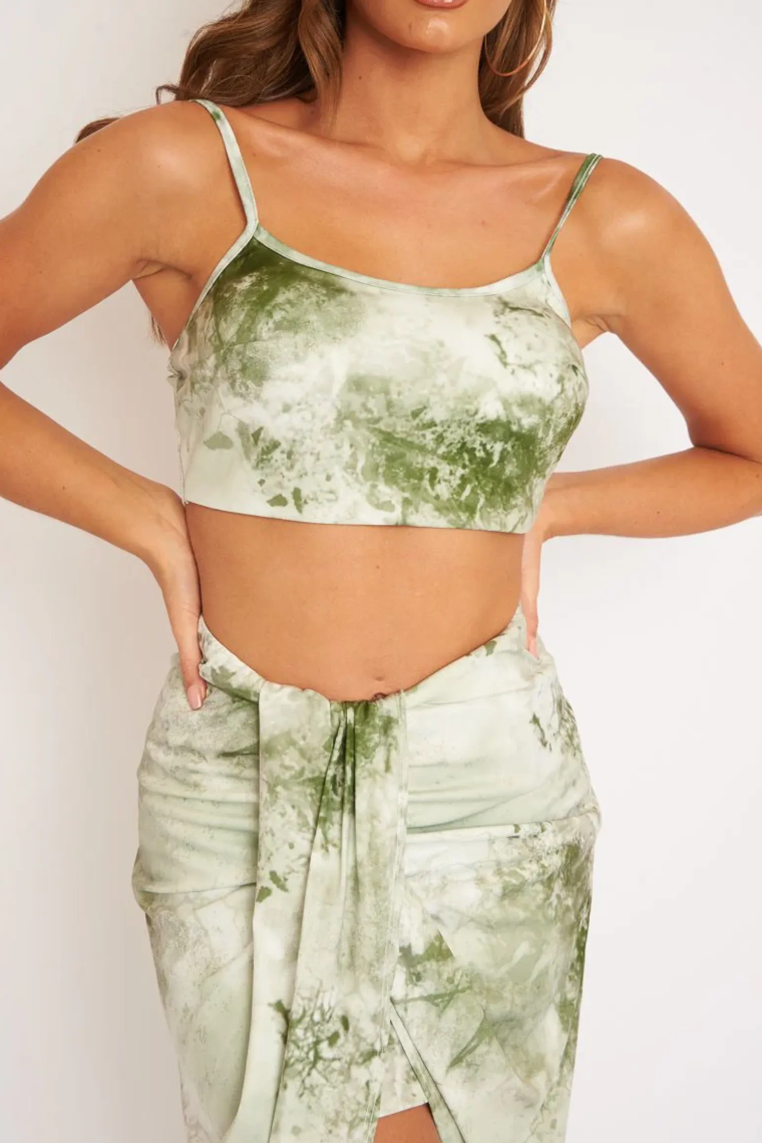 Rebellious Fashion Green Tie Dye Midi Skirt and Crop Top Co-ord - Lisa