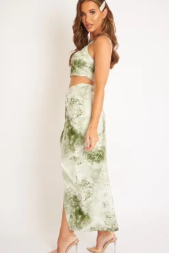 Rebellious Fashion Green Tie Dye Midi Skirt and Crop Top Co-ord - Lisa