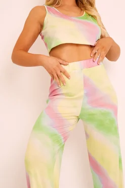 Rebellious Fashion Green Tie-Dye Ribbed Vest Loungewear Co-ord - Alaire