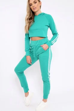 Rebellious Fashion Green Tracksuit with White Side Stripe - Kady