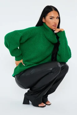 Rebellious Fashion Green Turtle Neck Knit Jumper - Sabrina