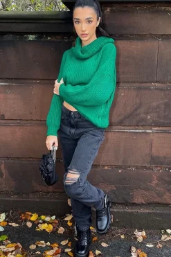 Rebellious Fashion Green Turtle Neck Knit Jumper - Sabrina