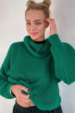 Rebellious Fashion Green Turtle Neck Knit Jumper - Sabrina