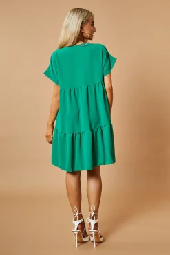 Rebellious Fashion Green V-Neck Tiered Frill Mini Dress - Kate