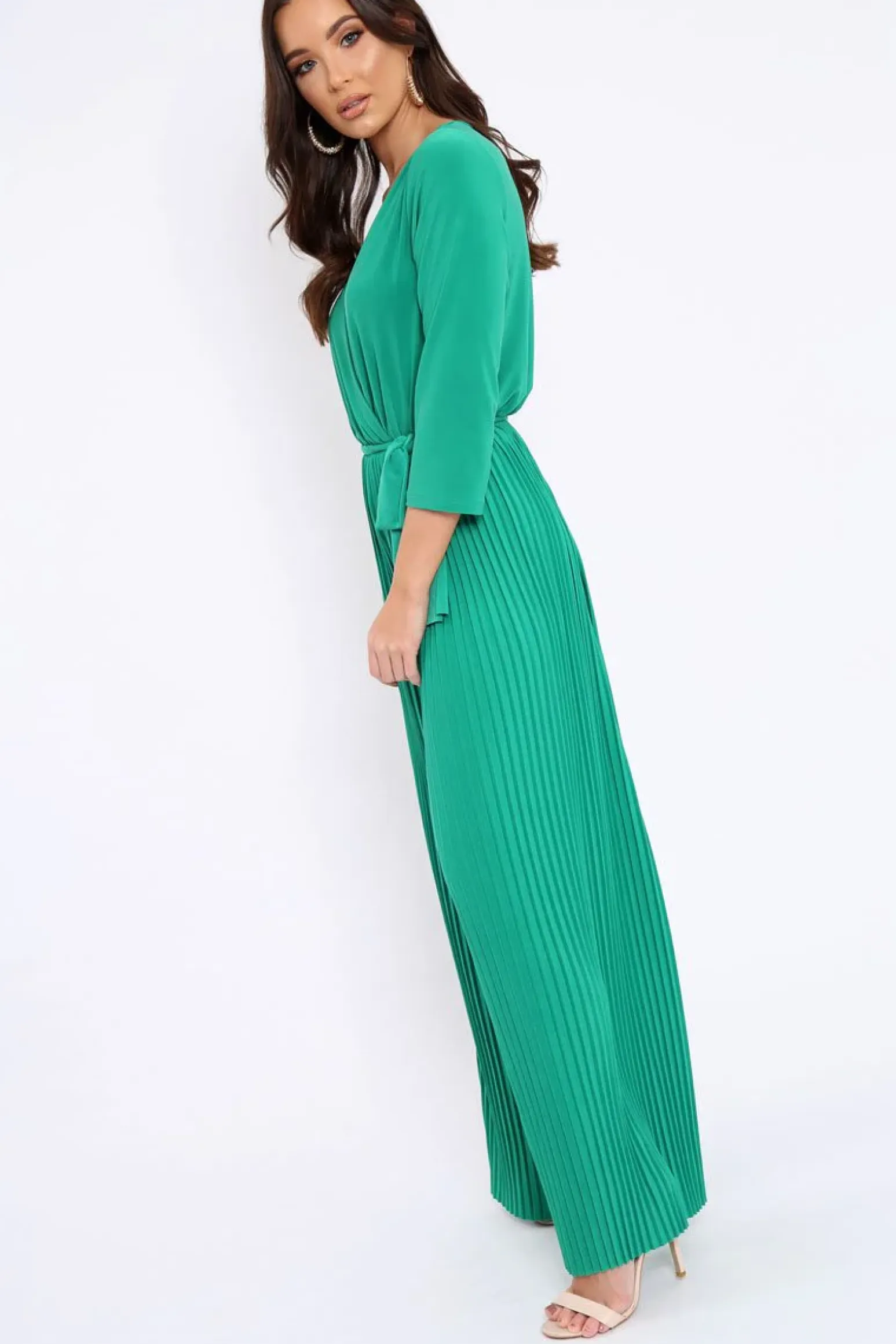 Rebellious Fashion Green Wrap Front Plisse Leg Jumpsuit - Haiden