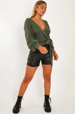 Rebellious Fashion Green Wrap Tie Details Cardigan - Lucy