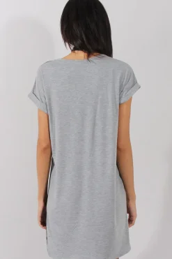 Rebellious Fashion Grey and Black Slogan Print T-Shirt Dress - Harrlet