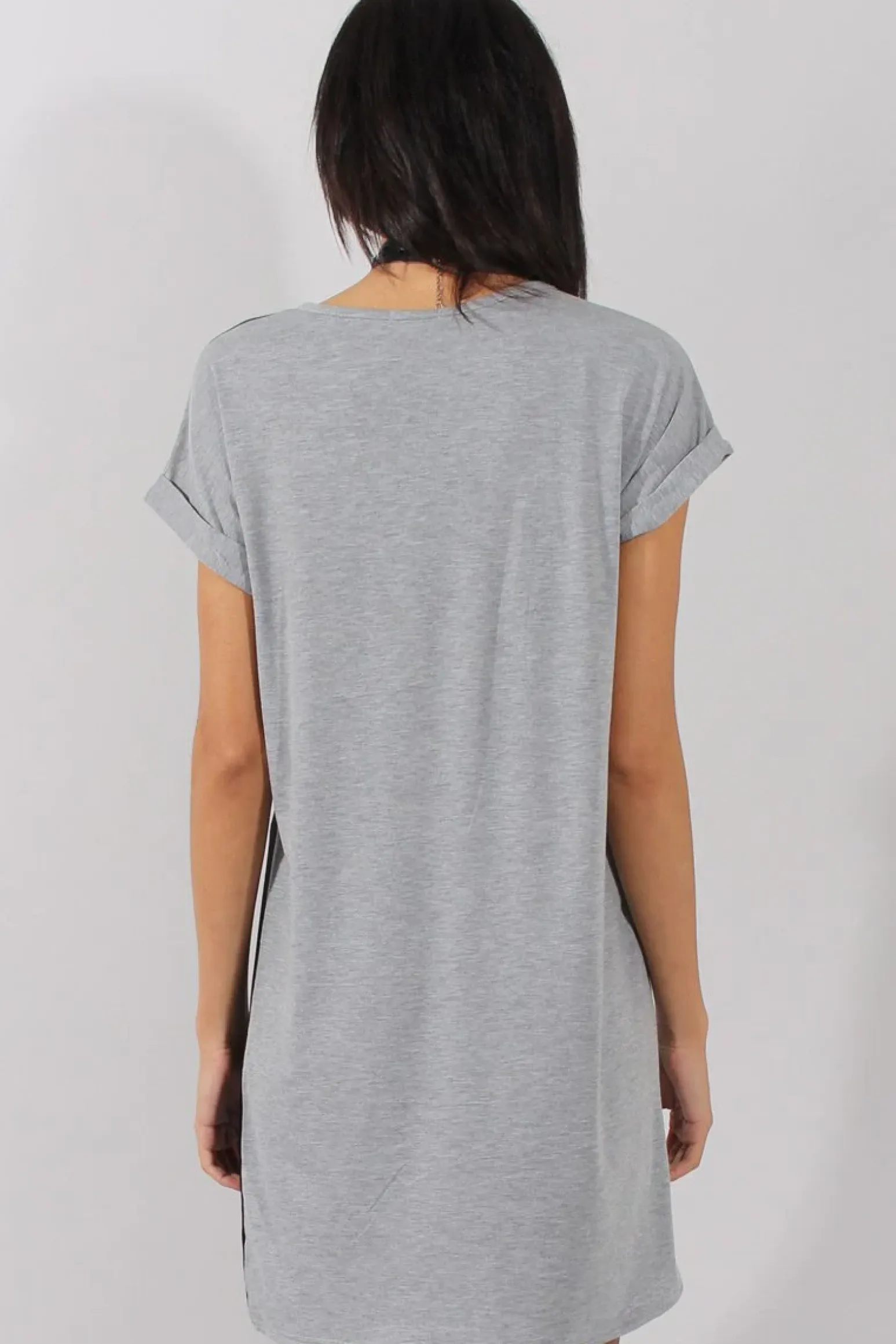 Rebellious Fashion Grey and Black Slogan Print T-Shirt Dress - Harrlet