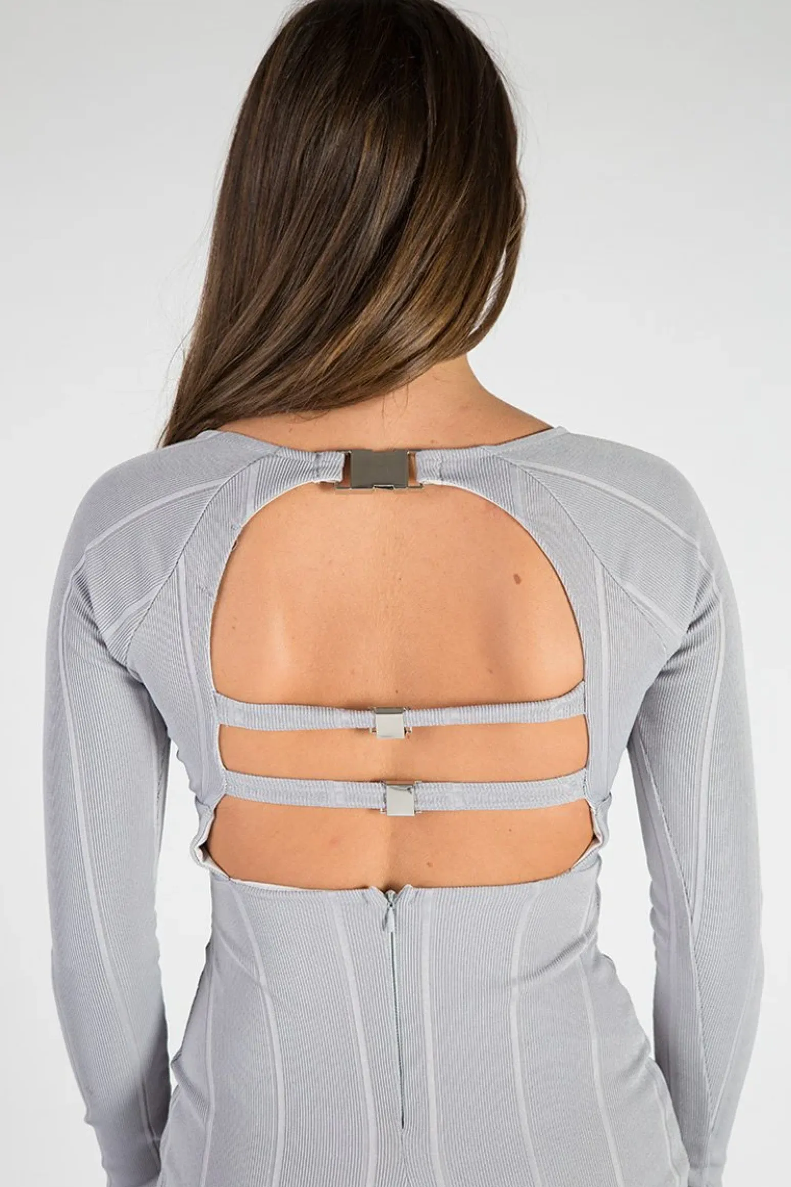 Rebellious Fashion Grey Bandage Bodycon Buckle Detail Midi Dress - Ella