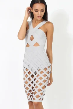 Rebellious Fashion Grey Bandage Cage Dress - Amra