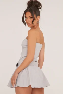 Rebellious Fashion Grey Bandeau Pleat Detail Waist Belt Mini Dress - Clover