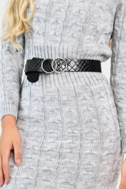 Rebellious Fashion Grey Cable Knit Jumper Midi Dress - Jaylie