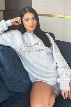 Rebellious Fashion Grey California Slogan Sweater Mini Dress - Immi
