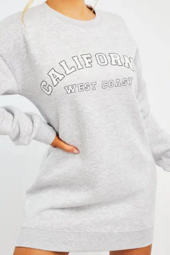 Rebellious Fashion Grey California Slogan Sweater Mini Dress - Immi