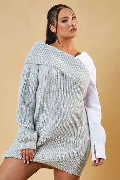 Rebellious Fashion Grey Contrast Knit Oversized Mini Dress - Mae