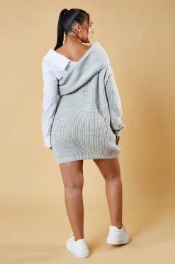 Rebellious Fashion Grey Contrast Knit Oversized Mini Dress - Mae