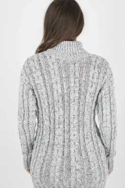 Rebellious Fashion Grey Cowl Neck Knitted Dress - Loria