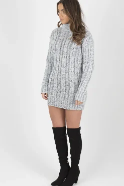 Rebellious Fashion Grey Cowl Neck Knitted Dress - Loria
