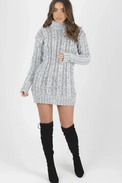 Rebellious Fashion Grey Cowl Neck Knitted Dress - Loria
