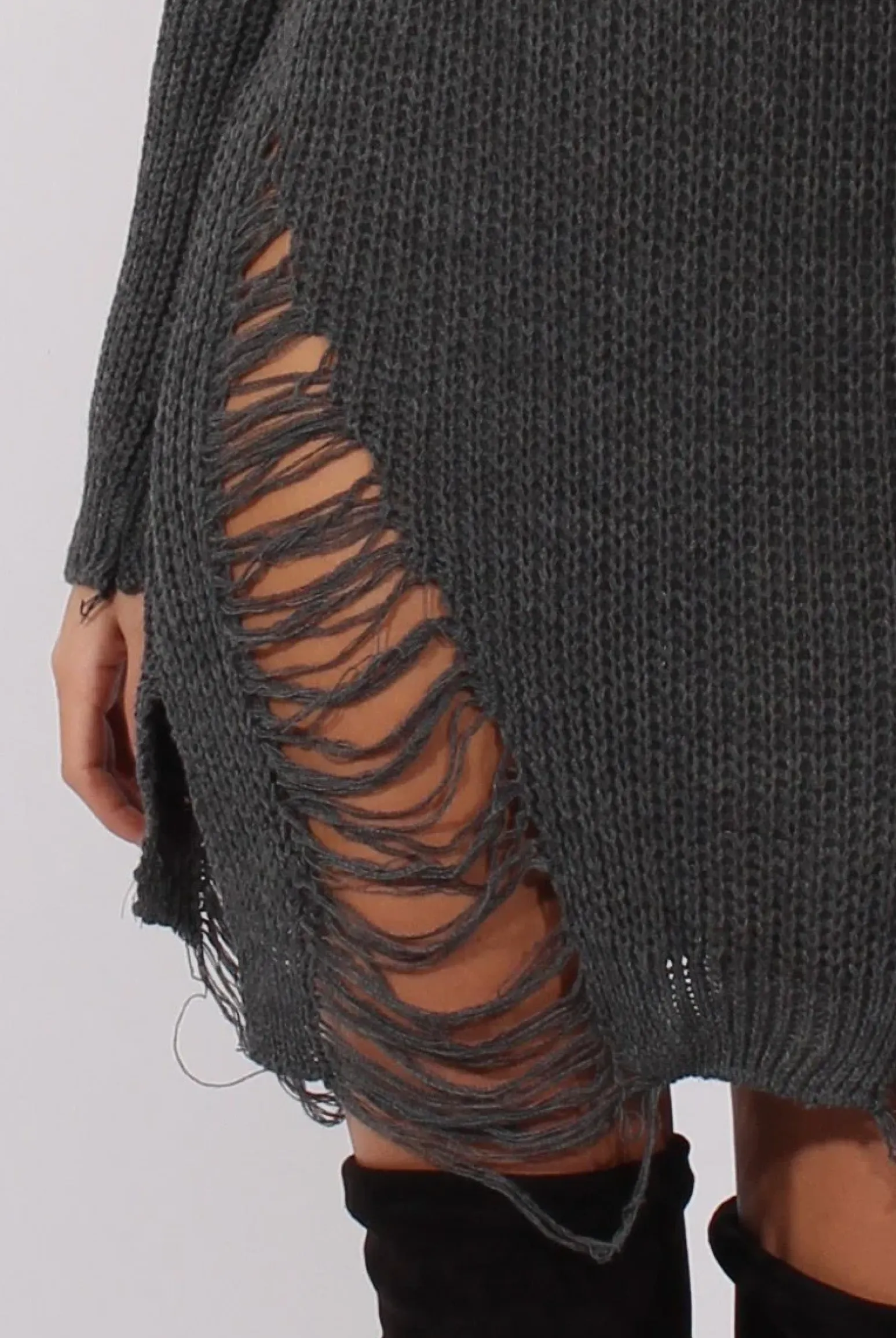 Rebellious Fashion Grey Distressed Jumper Dress - Kim