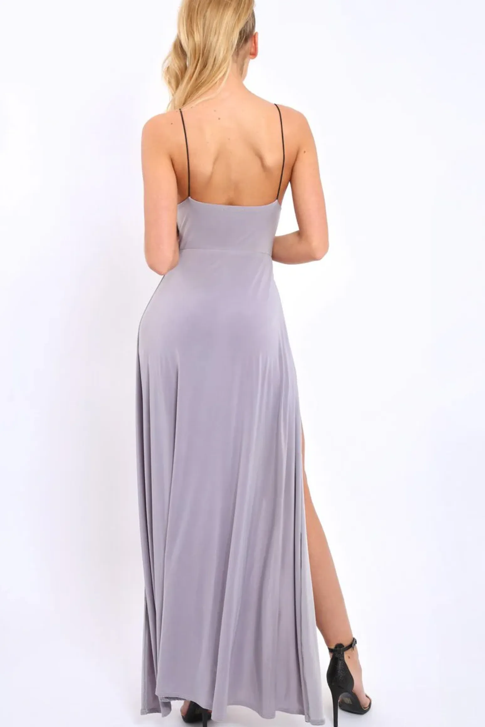 Rebellious Fashion Grey Front Split Leg Maxi Dress - Effy