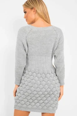 Rebellious Fashion Grey Knitted Jumper Midi Dress - Izzy