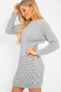 Rebellious Fashion Grey Knitted Jumper Midi Dress - Izzy