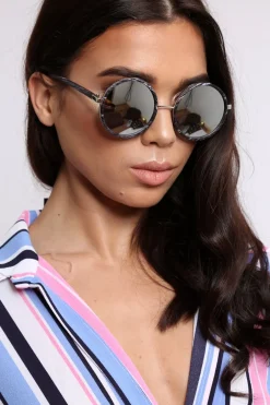 Rebellious Fashion Grey Marble Circle Frame Sunglasses - Devlynn