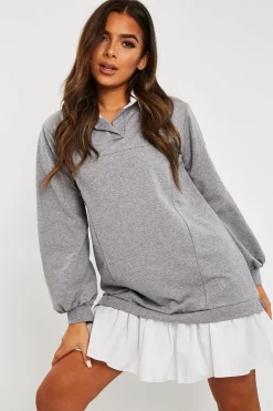 Rebellious Fashion Grey Oversized Jumper Shirt Dress - Islah