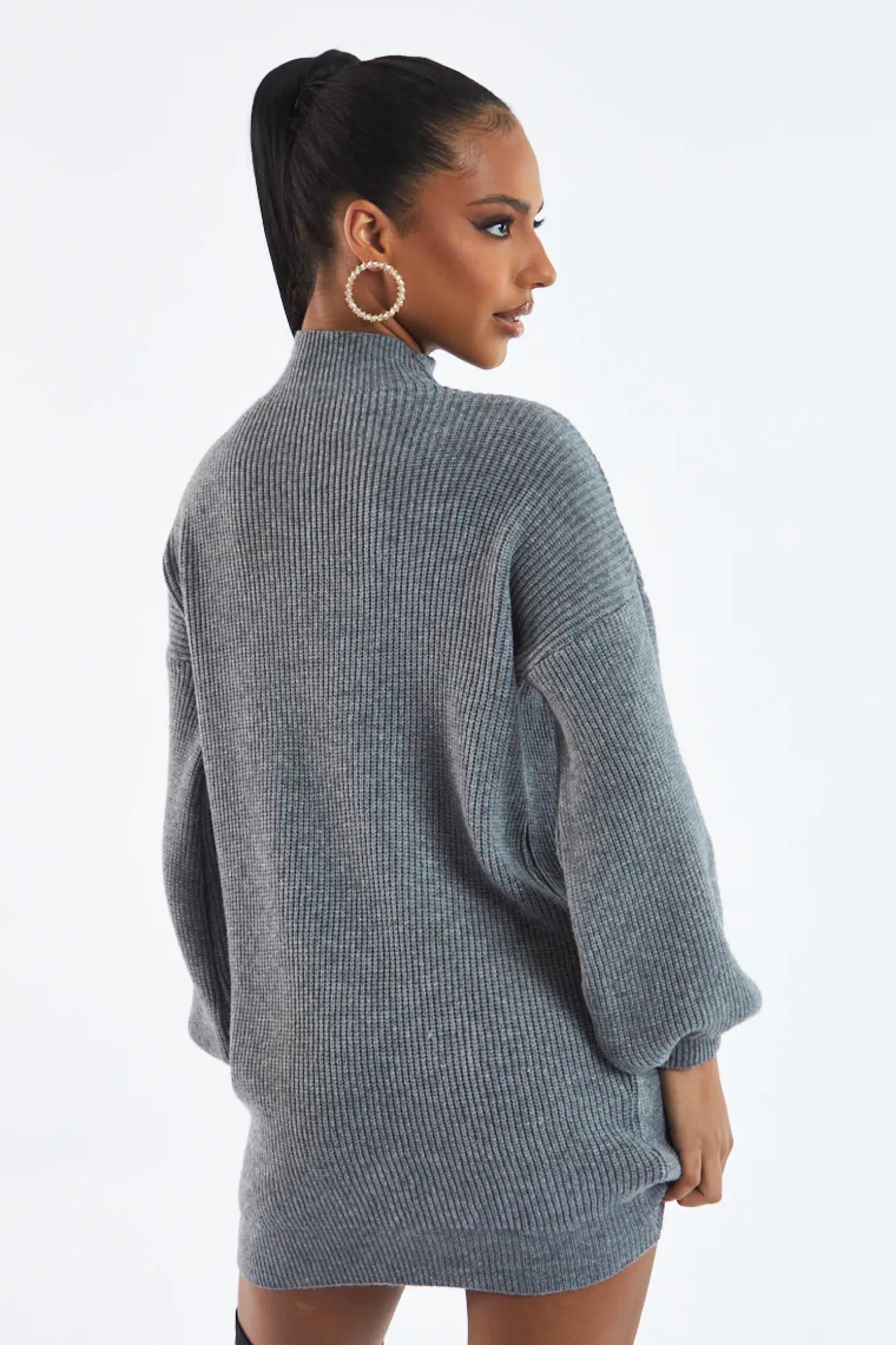 Rebellious Fashion Grey Oversized Knit Jumper Dress - Inez