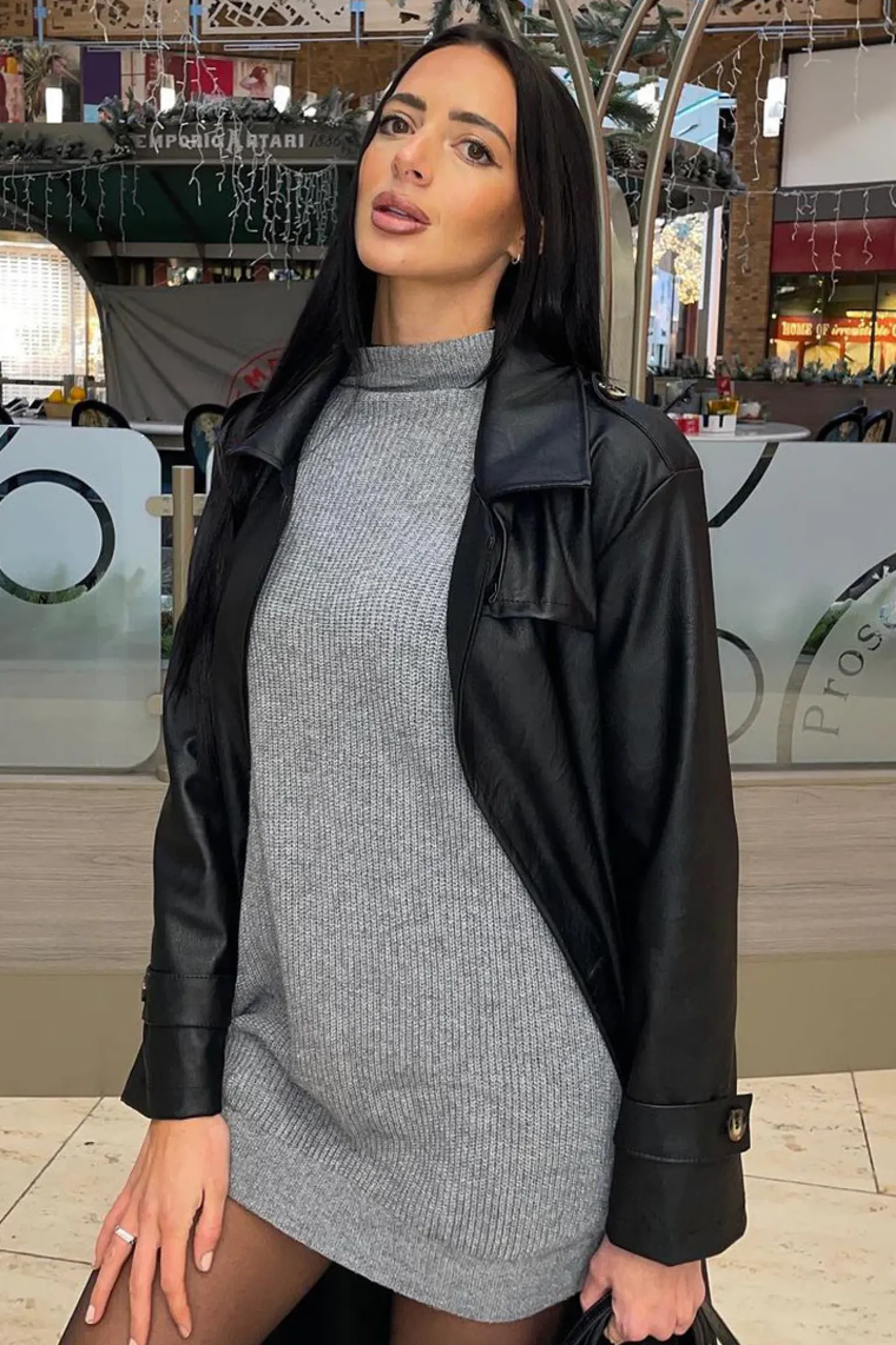 Rebellious Fashion Grey Oversized Knit Jumper Dress - Inez