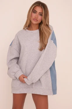 Rebellious Fashion Grey Oversized Sweatshirt Dress - Claudia