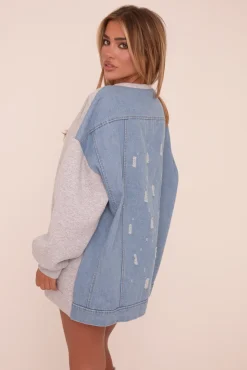 Rebellious Fashion Grey Oversized Sweatshirt Dress - Claudia