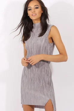 Rebellious Fashion Grey Pleated Bodycon Midi Dress - Mistie