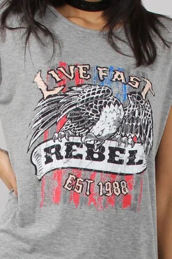 Rebellious Fashion Grey Rebel Slogan Print Tshirt Dress - Juan